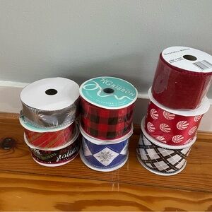 Christmas Ribbon Lot - 8 Rolls of Assorted Christmas Ribbon - All New